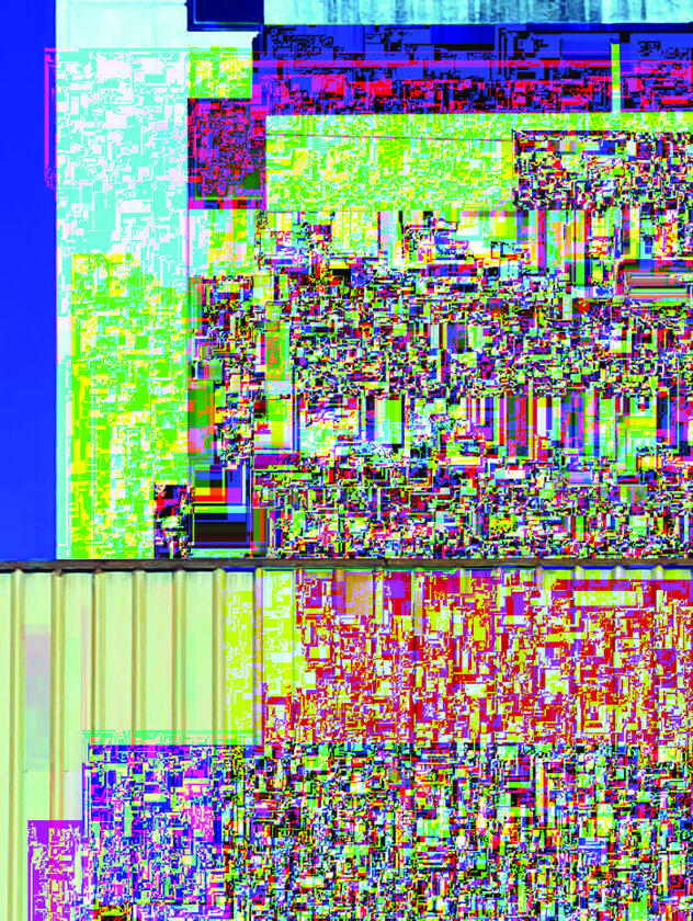 Hyper-saturated digital collage with pixel chaos and distorted checkerboard texture.